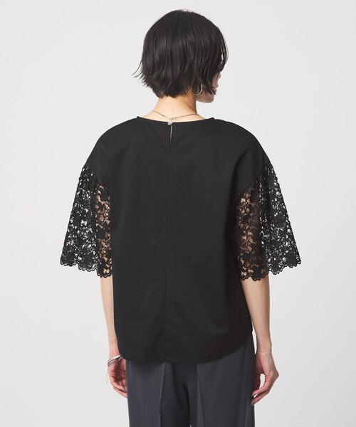 tシャツ 袖レース ドッキング プルオーバー カットソー レディースの画像