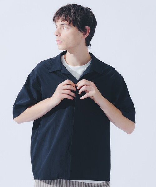 アドーアネイビー オーバーサイズ 半袖シャツ ABAHOUSE（アバハウス） シャツ 半袖 「セットアップ対応」ドット
