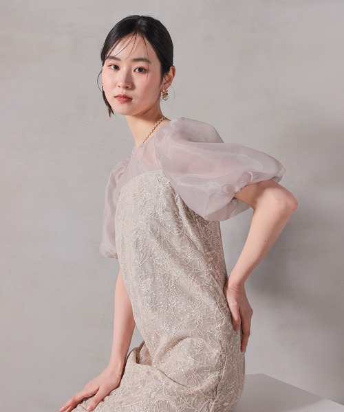 Kana パーティードレス ドレス 刺繍リーフレースIラインワンピース