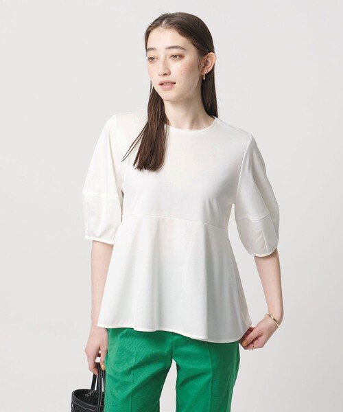 tシャツ ポンチ ペプラム ショートスリーブ カットソー レディースの画像