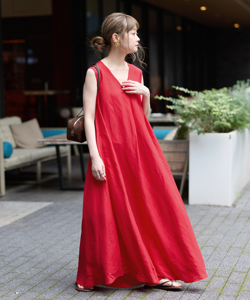 ワンピース 「追加8」手洗い可 / リネンレーヨンスリーブレスワンピースの画像