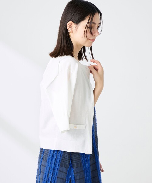 カーディガン 「手洗い可能」エアリーストレッチ5分袖Cネックカーディガン レディースの画像