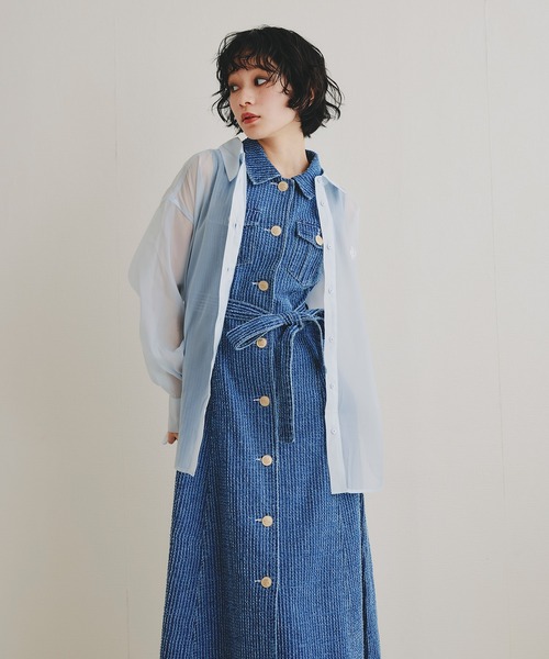 【新品】レディアゼル　レーザーカットデニムロングシャツワンピース REDYAZEL（レディアゼル） ワンピース レーザーカットデニムロング