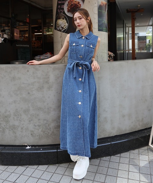 【新品】レディアゼル　レーザーカットデニムロングシャツワンピース REDYAZEL（レディアゼル） ワンピース レーザーカットデニムロング