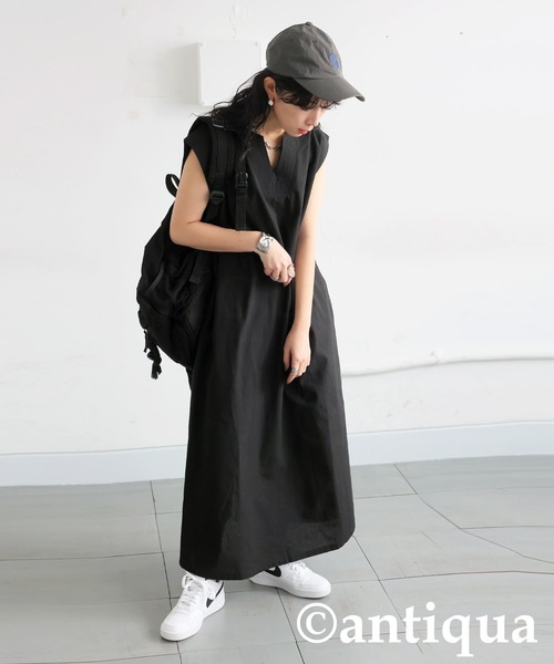 「antiqua」 ノースリーブワンピース ONESIZE カーキ レディース_画像4
