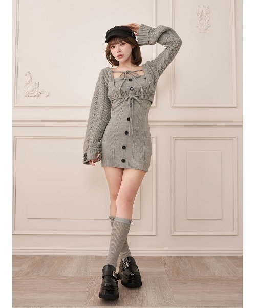 【Darich】アンサンブルケーブルリボンニットミニワンピース【ダーリッチ】 Darich（ダーリッチ） ワンピース アンサンブルケーブルリボンニット