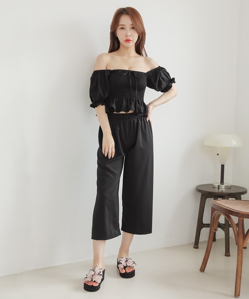 ■韓国■ ハイウェスト フリル タンキニ シャーリング 3色 3Size Lace Ladies 水着 シャーリングフリルペプラムベアトップ+ハイ