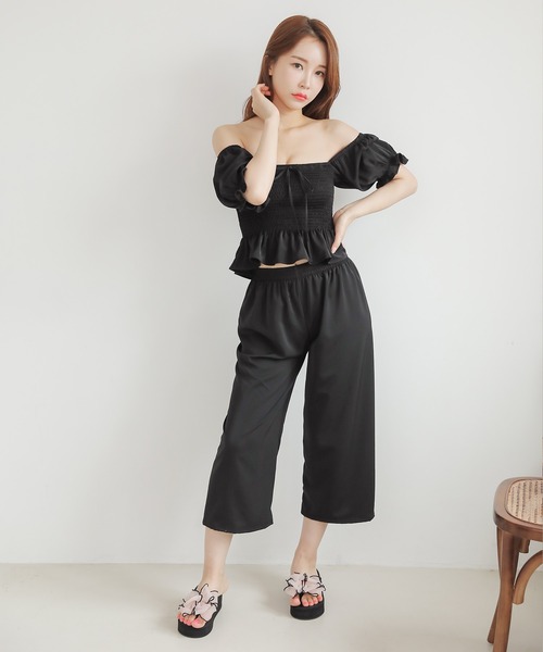 Lace Ladies 水着 シャーリングオフショルダー ハイウエスト