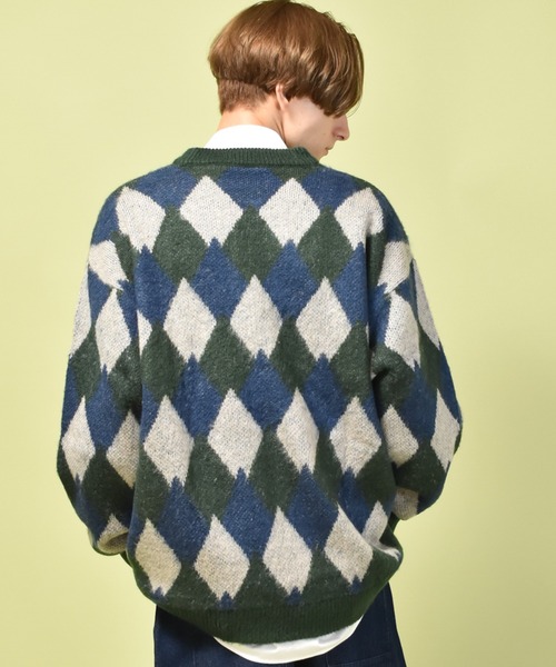 モヘアカーディガン Stead ダイヤモンド柄カーディガン L JOURNAL STANDARD｜Stead / モヘア ミックス スクエア カーディガン