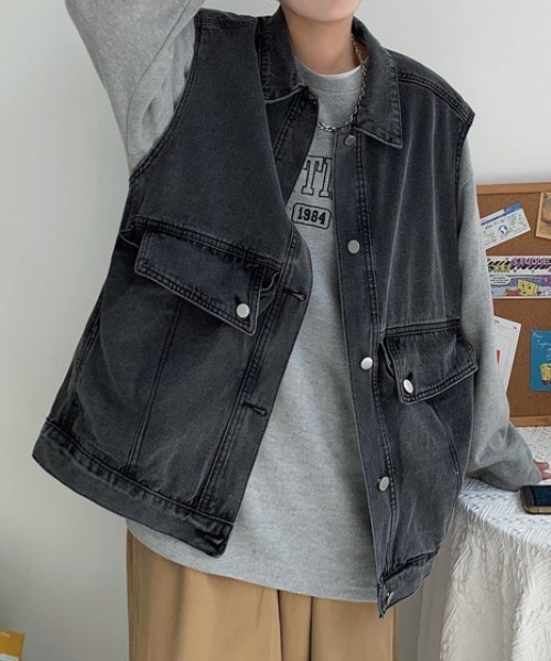 【新品未使用タグ付き】BRU NA BOINE デニムベスト男女兼用 B.R.U ベスト ジレ ワイドシルエットデニムベスト メンズ