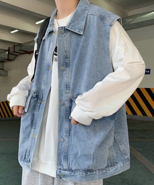 【新品未使用タグ付き】BRU NA BOINE デニムベスト男女兼用 B.R.U ベスト ジレ ワイドシルエットデニムベスト メンズ