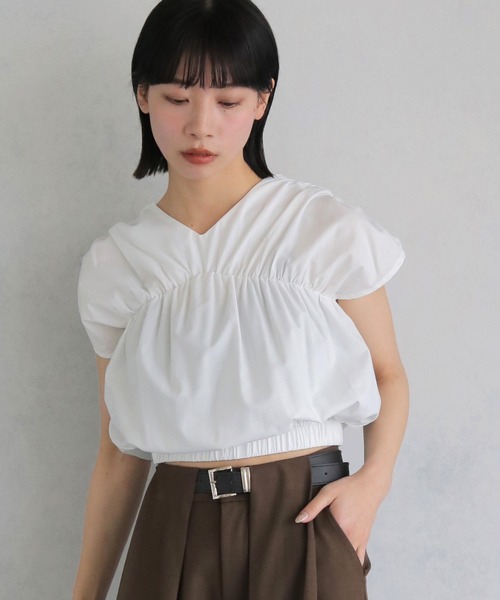 huis フレンチスリーブギャザーブラウス cheriella ブラウス シャツ 「cheriella」フレンチスリーブ