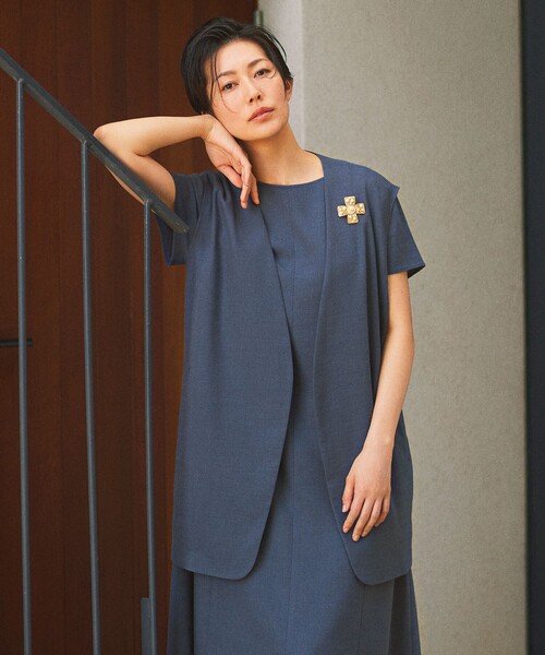 ベスト ジレ リネンミックスツィル ジレ レディース 自由区 ベスト ジレ リネンミックスツィル レディース
