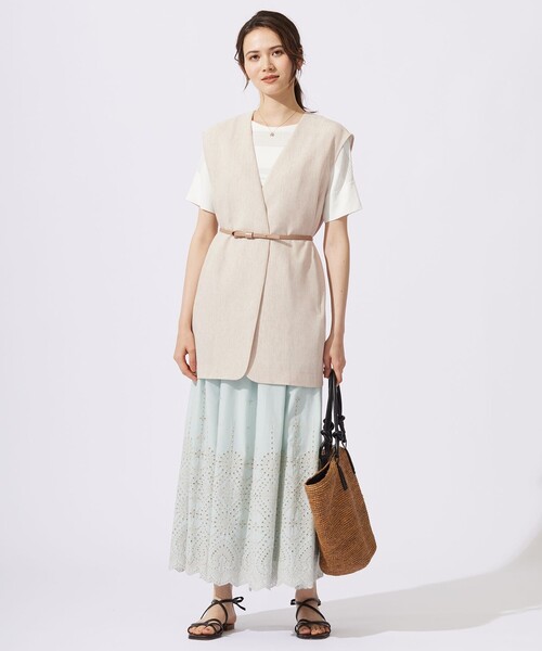 ベスト ジレ リネンミックスツィル ジレ レディース 自由区 ベスト ジレ リネンミックスツィル レディース