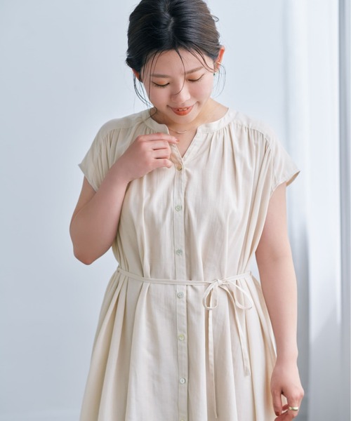 ワンピース エアリーギャザーワンピース「低身長・小柄女性 