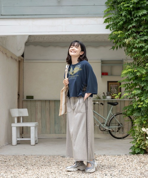 tシャツ Tシャツ サイドリボンレースアッププルオーバー レディース 