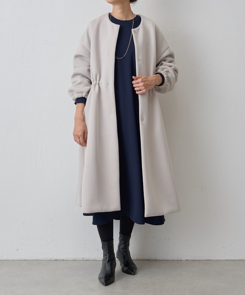 ダンボールギャザーコート レディース ノーカラーコート 