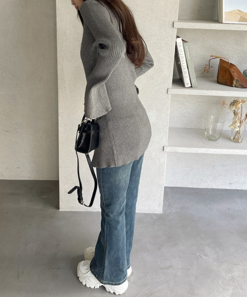 Ada. ワンピース フレアスリーブ ダブルジップ ニット ミニ ワンピース