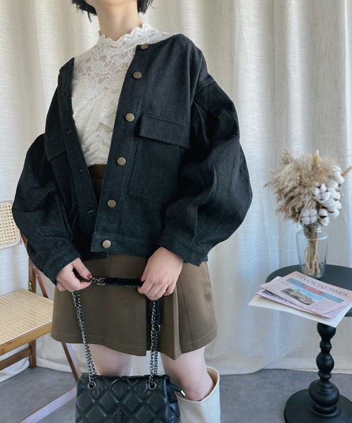 aimoha デニムジャケット gジャン -original-ノーカラーバルーン