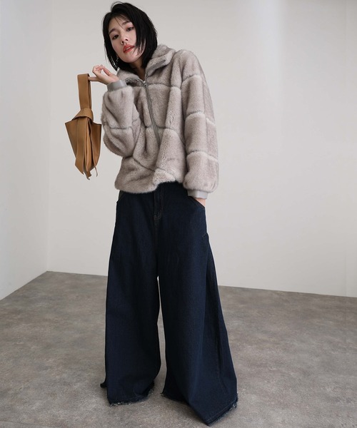 ミンク　上品　コート ElegChic ステンカラーコート コート ミンク風フェイクファー