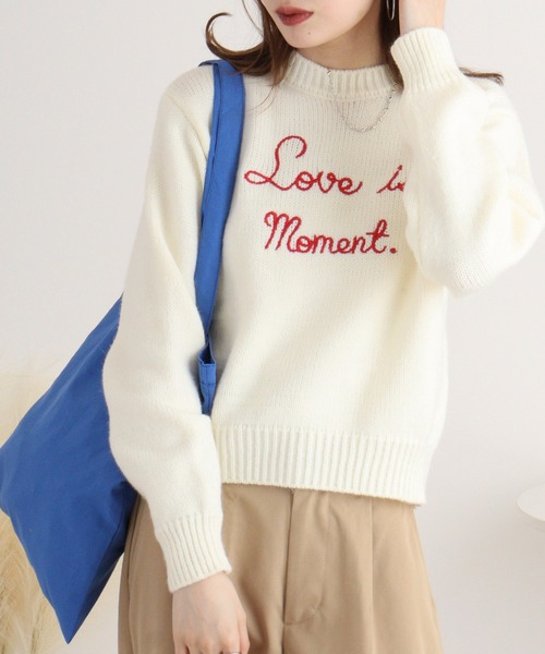 ニット セーター RELACLO select 英字刺繍カラーニットプルオーバー レディース