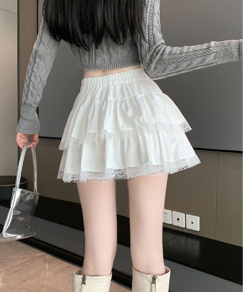 スカート レース ティアード ミニスカート : ZOZOTOWN Yahoo!店