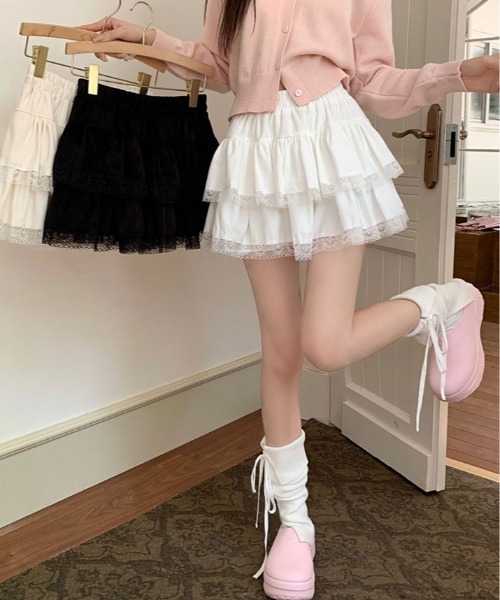 スカート レース ティアード ミニスカート : ZOZOTOWN Yahoo!店