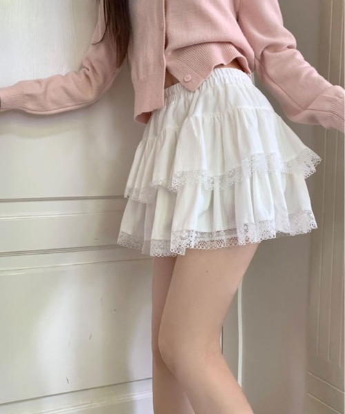 ティアードレースミニスカート♡お出かけ便利アイテム MAISON DE THERESE スカート ティアードレースミニスカート