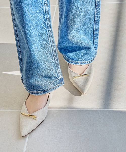 LE TALON 新品☆25.0cmライトブルーシルバー リボンポインテッド LE TALON シューズ ポインテッドダブルメタルリボンフラット
