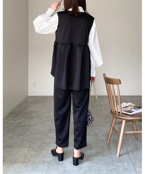 She's Closet セットアップ 深Vネックフレアペプラムベスト