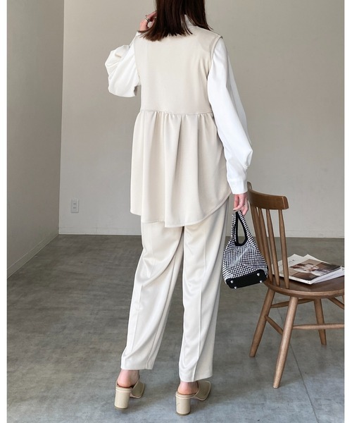 She's Closet セットアップ 深Vネックフレアペプラムベスト