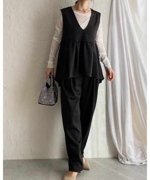 #she's closet セットアップとブラウス美品 She's Closet セットアップ ノースリーブラッセルレースジレ