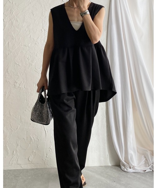 She's Closet セットアップ 深Vネックフレアペプラムベスト