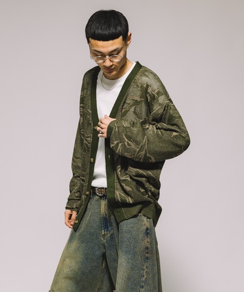 カーディガン 総柄 メッシュ編み ニットカーディガン メンズ | FREAK'S STORE | 18