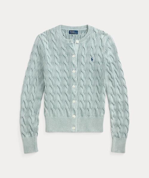 Ralph Lauren ラルフローレン ライトブルー コットン100 ショールカラー ケーブルニットカーディガン ライトブルー M カーディガン コットン レディース 中古 Ralph Lauren ラルフローレン ライトブルー コットン100