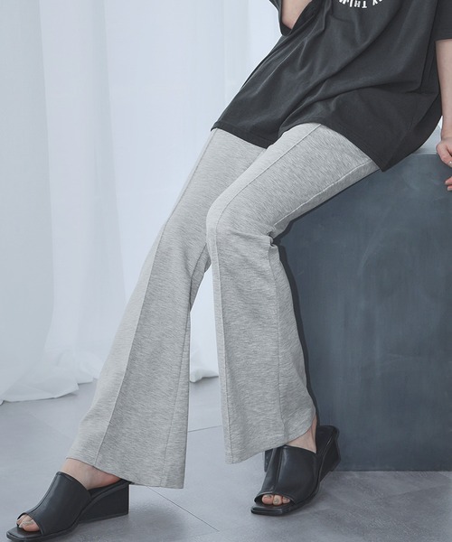 Ampirula パンツ とろみ素材センターラインフレアパンツ レディース