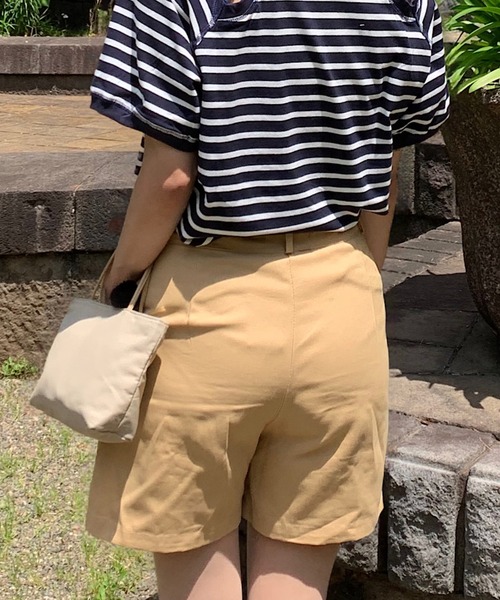 ハーフパンツ パンツ 短パン ベルト付き タックハーフショートパンツ