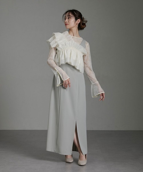 Callarus ドレス 「Callarus」ベルスリーブ花柄チュールトップス Callarus ドレス 「Callarus」ベルスリーブ花柄チュールトップス