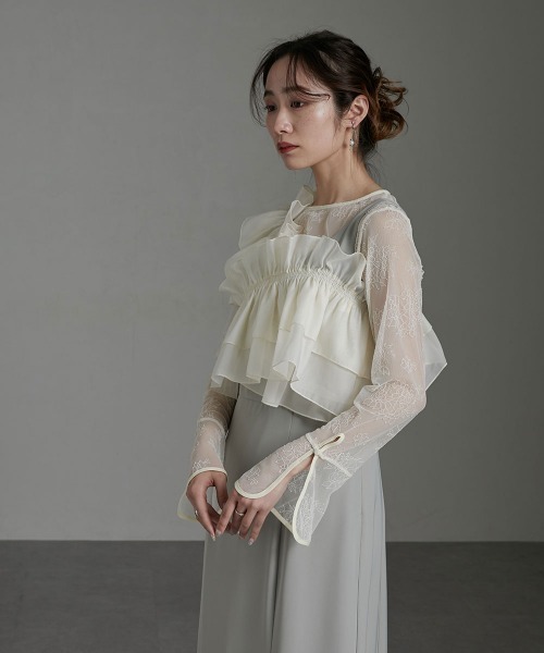 Callarus ドレス 「Callarus」ベルスリーブ花柄チュールトップス