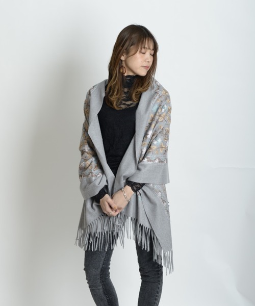 RRL ダブルアールエル　大判マフラー　ストール　ショール　ネイティブ柄　グレー marai（マーライ） ストール マフラー エスニック調 アジアン大判