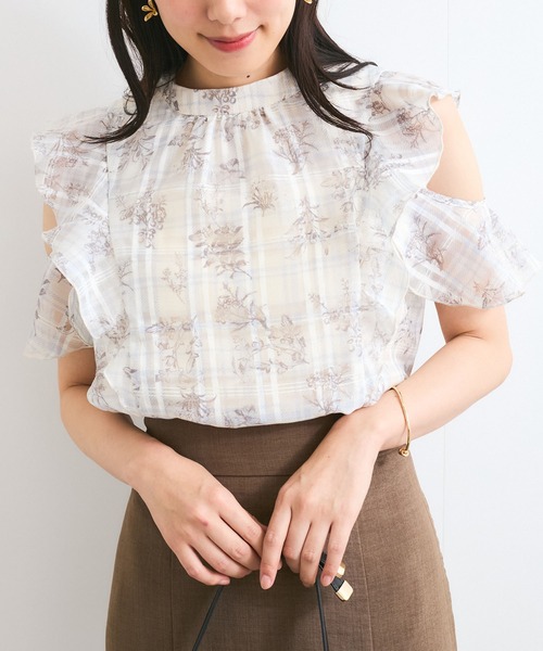 美品✨ビアズリー　ウシロチェックブラウス リネン VIS（ビス） ブラウス シャツ 「洗える」2WAYショルダーシアーチェック