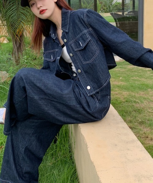 Aelina セットアップ デニムジャケット＆ワイドレッグセットアップ