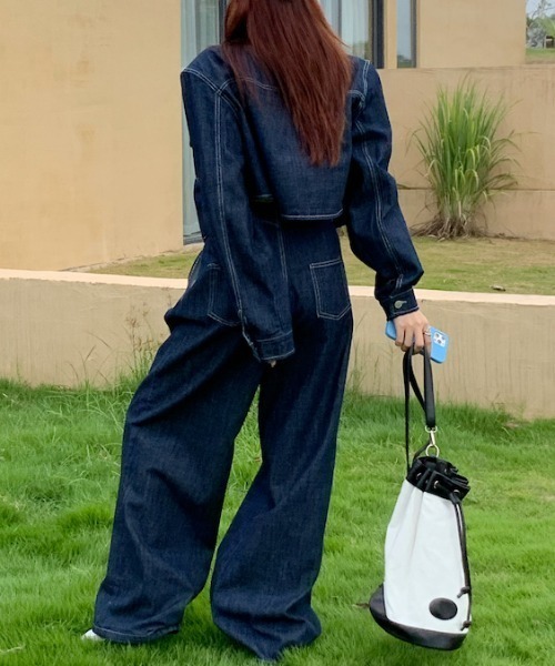 Aelina セットアップ デニムジャケット＆ワイドレッグセットアップ