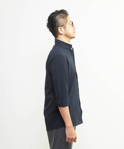 MEN'S MELROSE シャツ ドットエアー7分袖ワンピースカラーシャツ