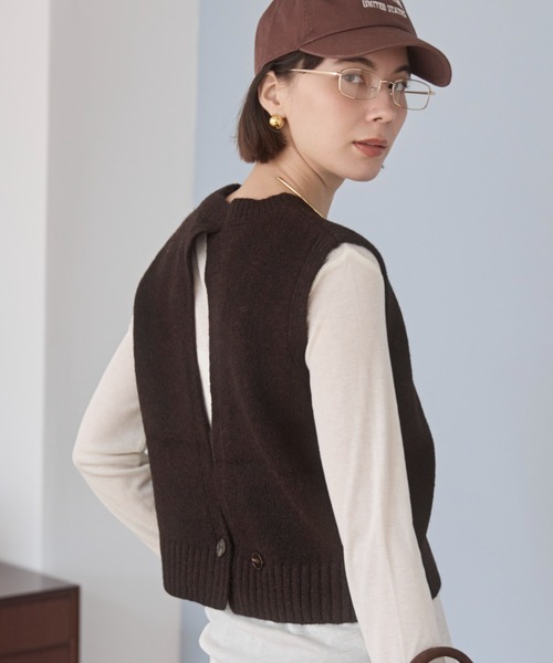 ANGIE ベスト ジレ バックオープン ニット ベスト レディース