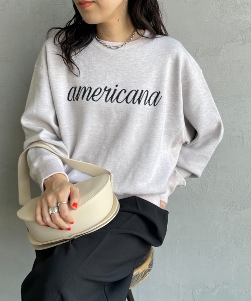 ニット セーター 「WEB先行予約」「Americana/アメリカーナ」 別注 ショート丈 バックロゴ スウェットライク クルーネックニット レディー AMERICANA ニット セーター 「WEB先行予約」「Americana