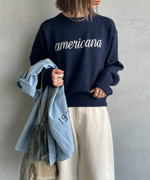 ニット セーター 「WEB先行予約」「Americana/アメリカーナ」 別注 ショート丈 バックロゴ スウェットライク クルーネックニット レディー AMERICANA ニット セーター 「WEB先行予約」「Americana