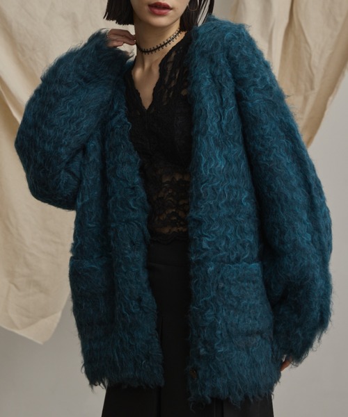 カーディガン loose shaggy knit cardigan/貴族式シャギーニット