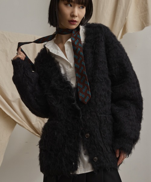 カーディガン loose shaggy knit cardigan/貴族式シャギーニット