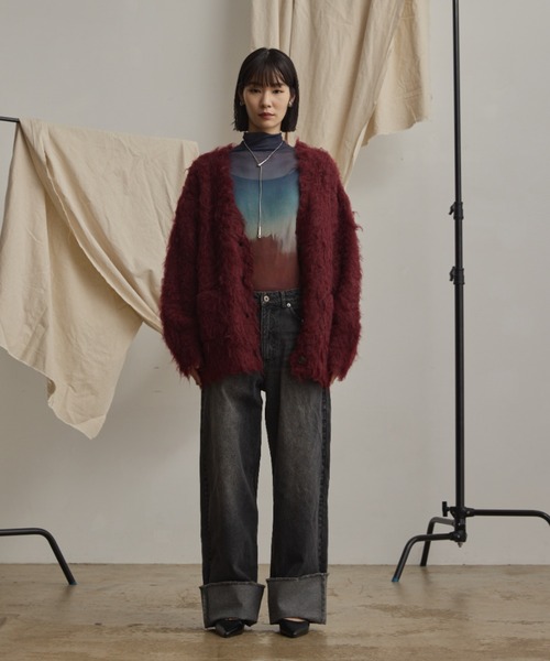 カーディガン loose shaggy knit cardigan/貴族式シャギーニット